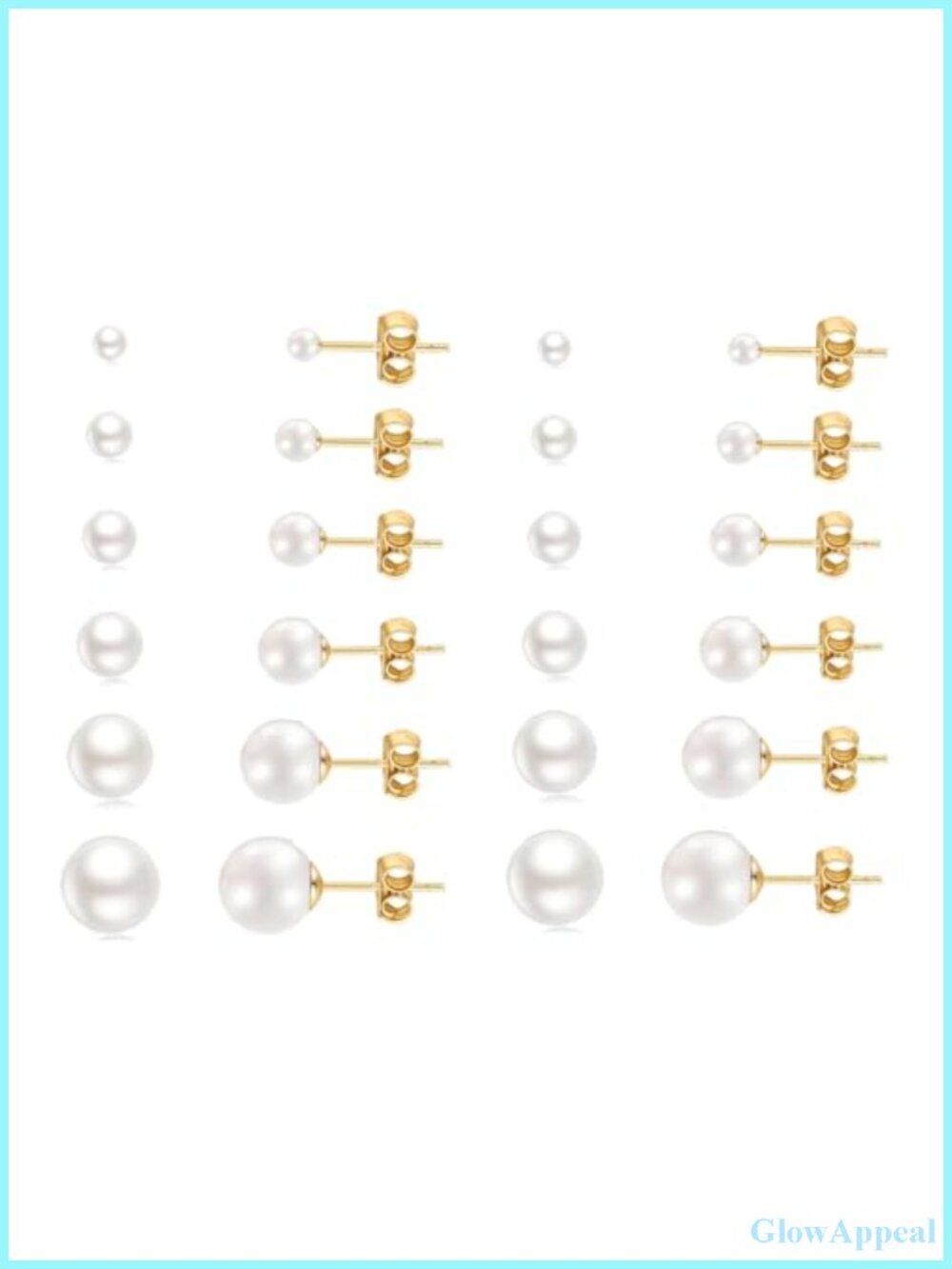 12 Pairs Pearl Stud Earrings for Women Hypoallergenic Stainless Steel 20G